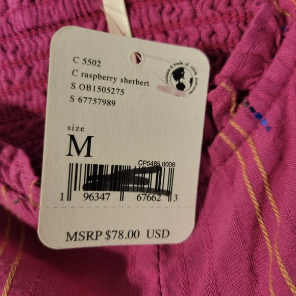 NWT Free People Seratonin Smocked Blouse Striped Raspberry Sherbert Size Medium - Picture 12 of 14